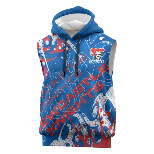 Personalized Newcastle Knights Rugby Sleeveless Hoodie Urban Street Graffiti Style - Distressed Splatter Elements