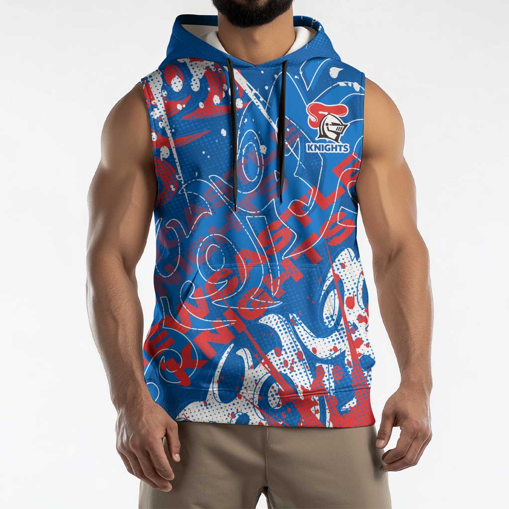 Personalized Newcastle Knights Rugby Sleeveless Hoodie Urban Street Graffiti Style - Distressed Splatter Elements