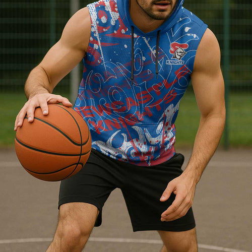 Personalized Newcastle Knights Rugby Sleeveless Hoodie Urban Street Graffiti Style - Distressed Splatter Elements