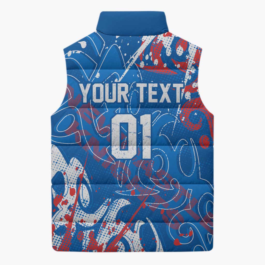 Personalized Newcastle Knights Rugby Sleeveless Puffer Jacket Urban Street Graffiti Style - Distressed Splatter Elements