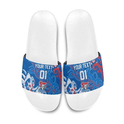Personalized Newcastle Knights Rugby Slide Sandals Urban Street Graffiti Style - Distressed Splatter Elements
