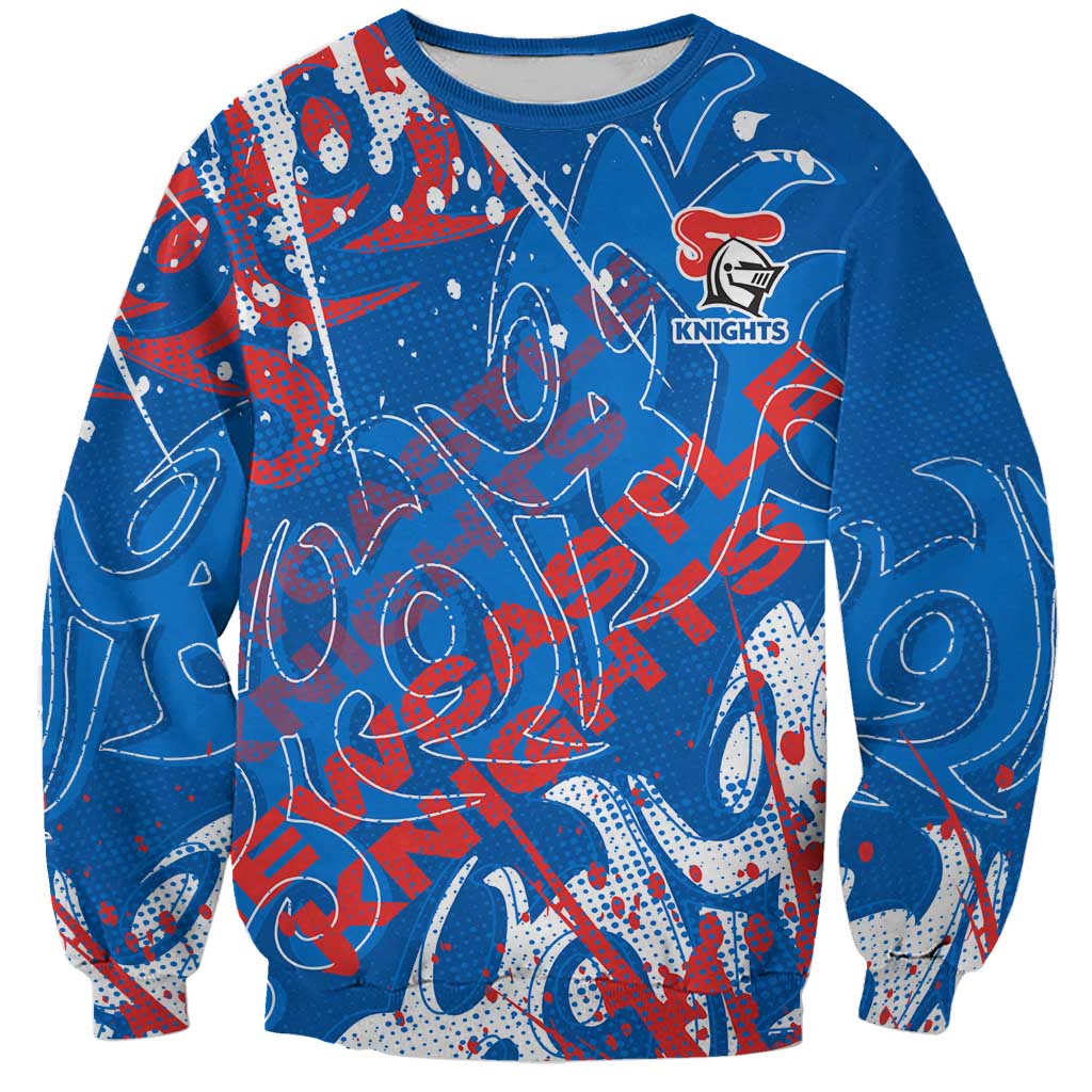 Personalized Newcastle Knights Rugby Sweatshirt Urban Street Graffiti Style - Distressed Splatter Elements
