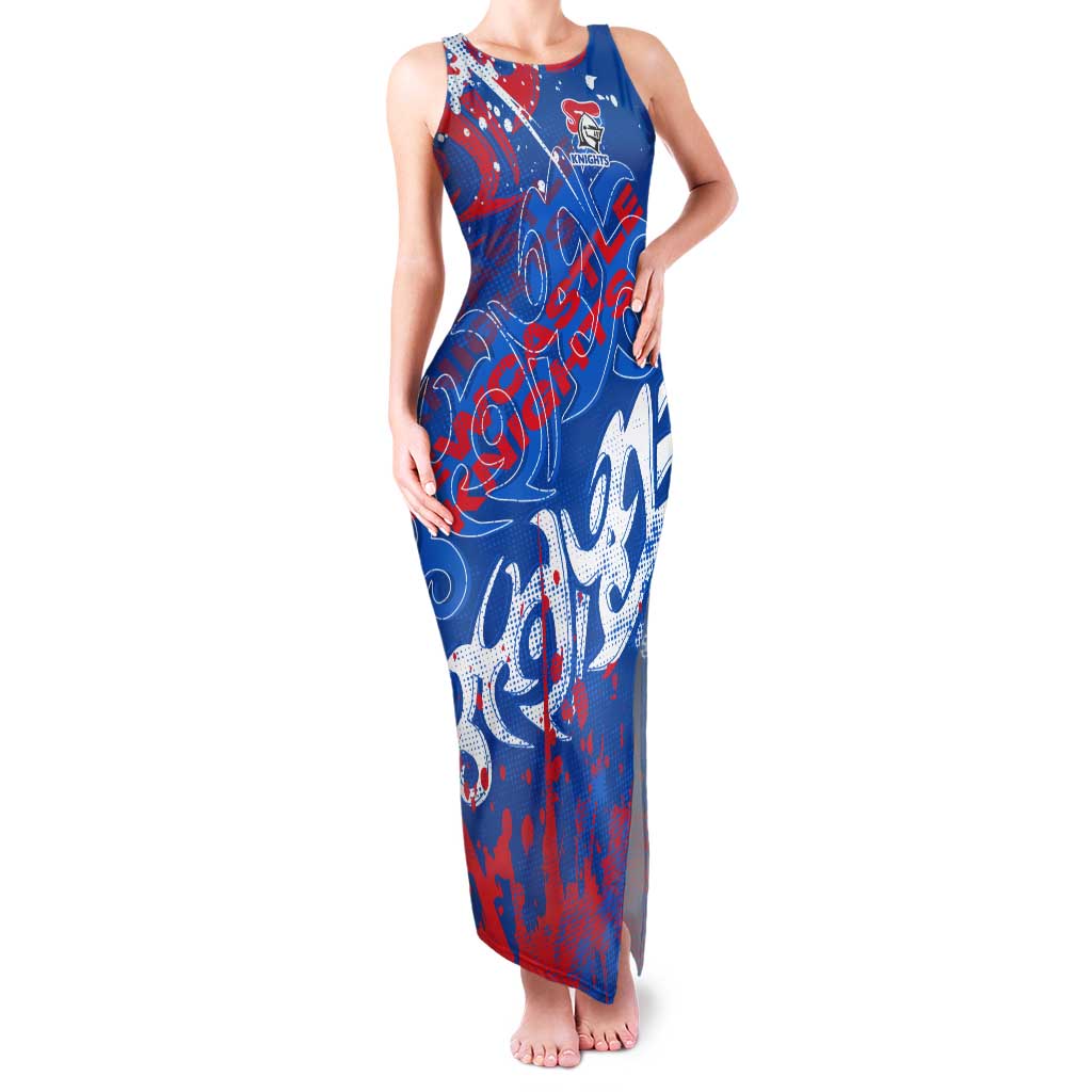 Personalized Newcastle Knights Rugby Tank Maxi Dress Urban Street Graffiti Style - Distressed Splatter Elements