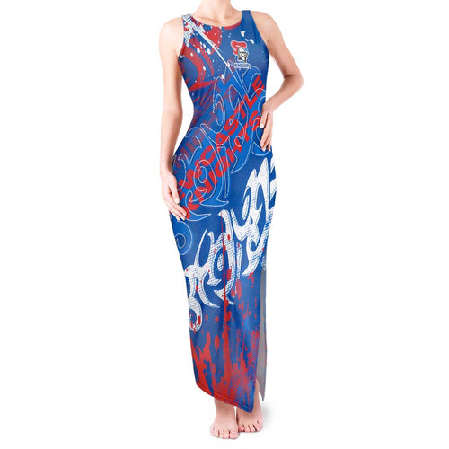 Personalized Newcastle Knights Rugby Tank Maxi Dress Urban Street Graffiti Style - Distressed Splatter Elements
