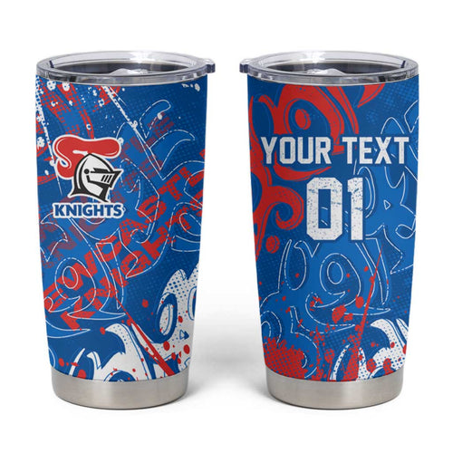 Personalized Newcastle Knights Rugby Tumbler Cup Urban Street Graffiti Style - Distressed Splatter Elements