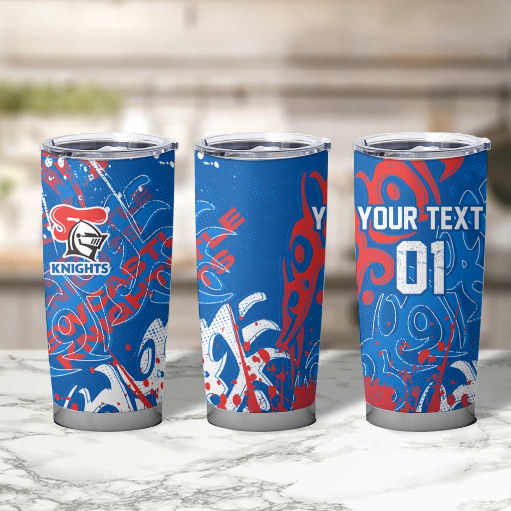 Personalized Newcastle Knights Rugby Tumbler Cup Urban Street Graffiti Style - Distressed Splatter Elements