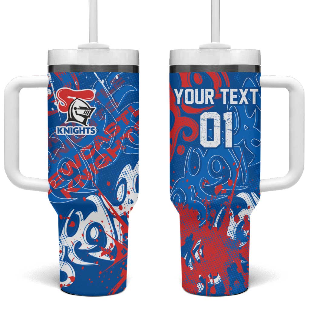 Personalized Newcastle Knights Rugby Tumbler With Handle Urban Street Graffiti Style - Distressed Splatter Elements