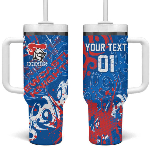 Personalized Newcastle Knights Rugby Tumbler With Handle Urban Street Graffiti Style - Distressed Splatter Elements