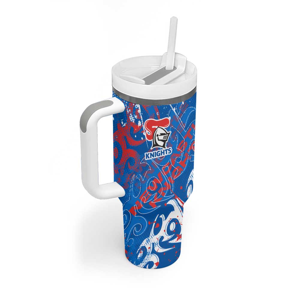 Personalized Newcastle Knights Rugby Tumbler With Handle Urban Street Graffiti Style - Distressed Splatter Elements