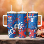 Personalized Newcastle Knights Rugby Tumbler With Handle Urban Street Graffiti Style - Distressed Splatter Elements
