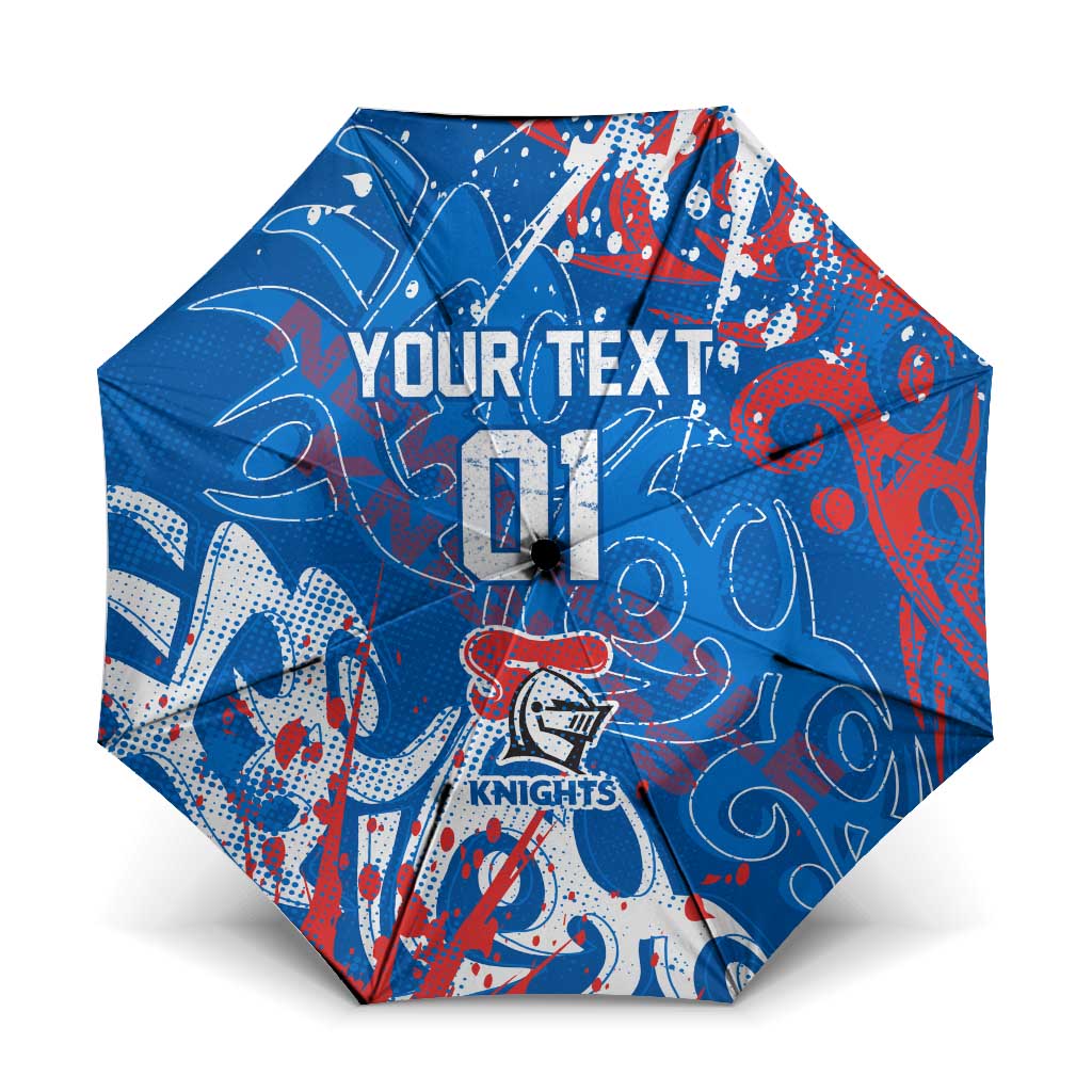 Personalized Newcastle Knights Rugby Umbrella Urban Street Graffiti Style - Distressed Splatter Elements