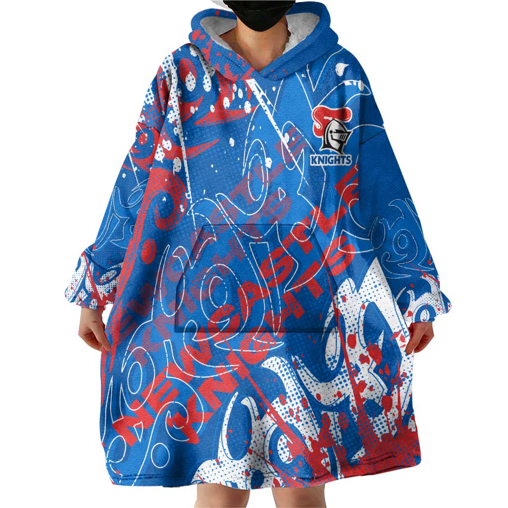 Personalized Newcastle Knights Rugby Wearable Blanket Hoodie Urban Street Graffiti Style - Distressed Splatter Elements