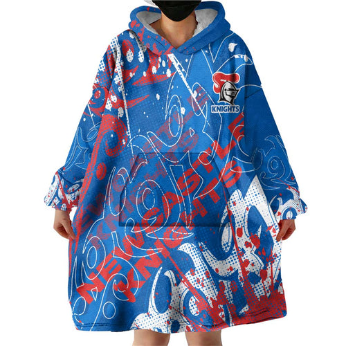 Personalized Newcastle Knights Rugby Wearable Blanket Hoodie Urban Street Graffiti Style - Distressed Splatter Elements