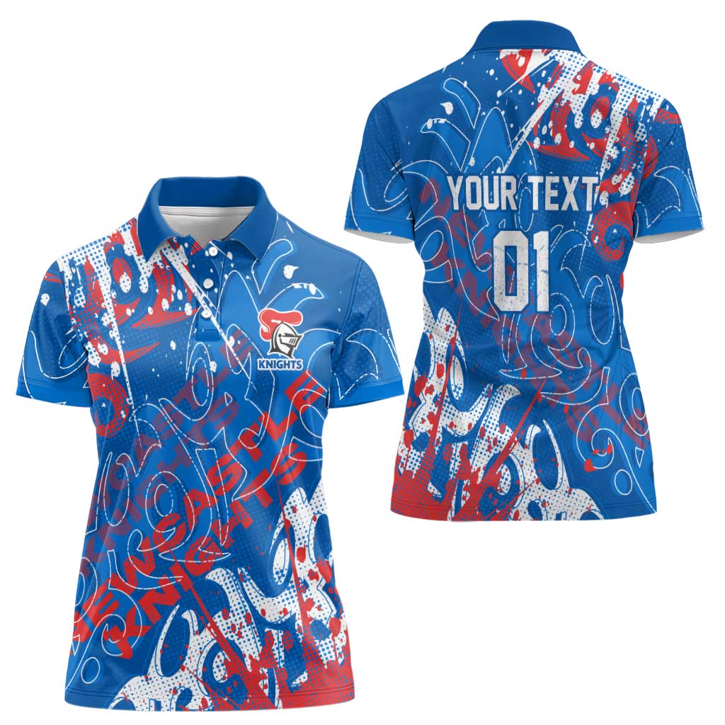 Personalized Newcastle Knights Rugby Women Polo Shirt Urban Street Graffiti Style - Distressed Splatter Elements