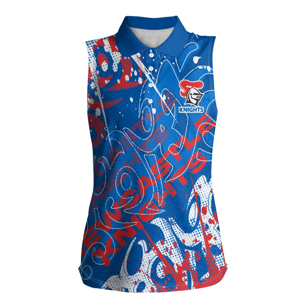 Personalized Newcastle Knights Rugby Women Sleeveless Polo Shirt Urban Street Graffiti Style - Distressed Splatter Elements