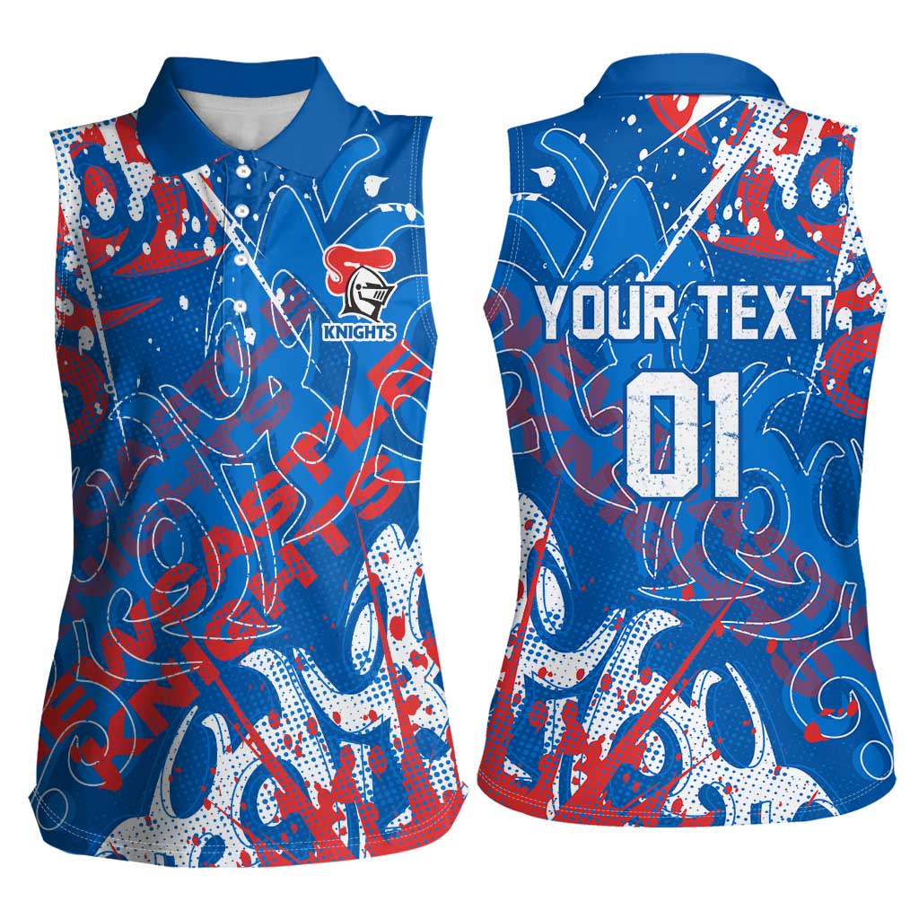 Personalized Newcastle Knights Rugby Women Sleeveless Polo Shirt Urban Street Graffiti Style - Distressed Splatter Elements