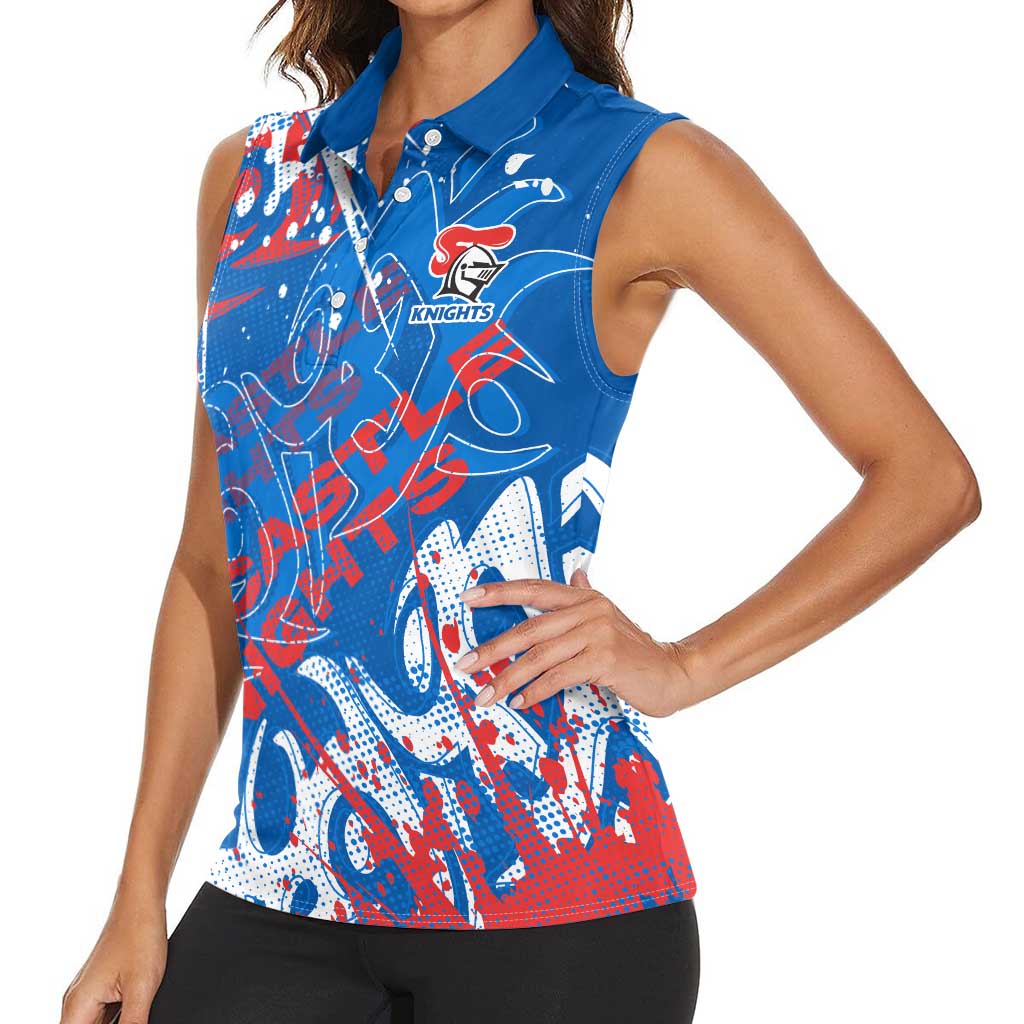 Personalized Newcastle Knights Rugby Women Sleeveless Polo Shirt Urban Street Graffiti Style - Distressed Splatter Elements