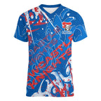 Personalized Newcastle Knights Rugby Women V-Neck T-Shirt Urban Street Graffiti Style - Distressed Splatter Elements