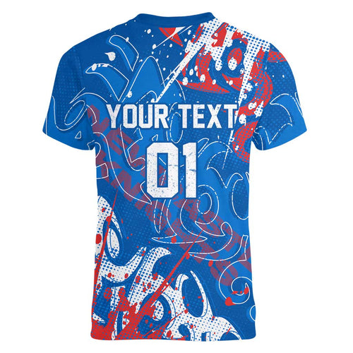 Personalized Newcastle Knights Rugby Women V-Neck T-Shirt Urban Street Graffiti Style - Distressed Splatter Elements