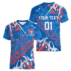 Personalized Newcastle Knights Rugby Women V-Neck T-Shirt Urban Street Graffiti Style - Distressed Splatter Elements