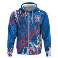 Personalized Newcastle Knights Rugby Zip Hoodie Urban Street Graffiti Style - Distressed Splatter Elements