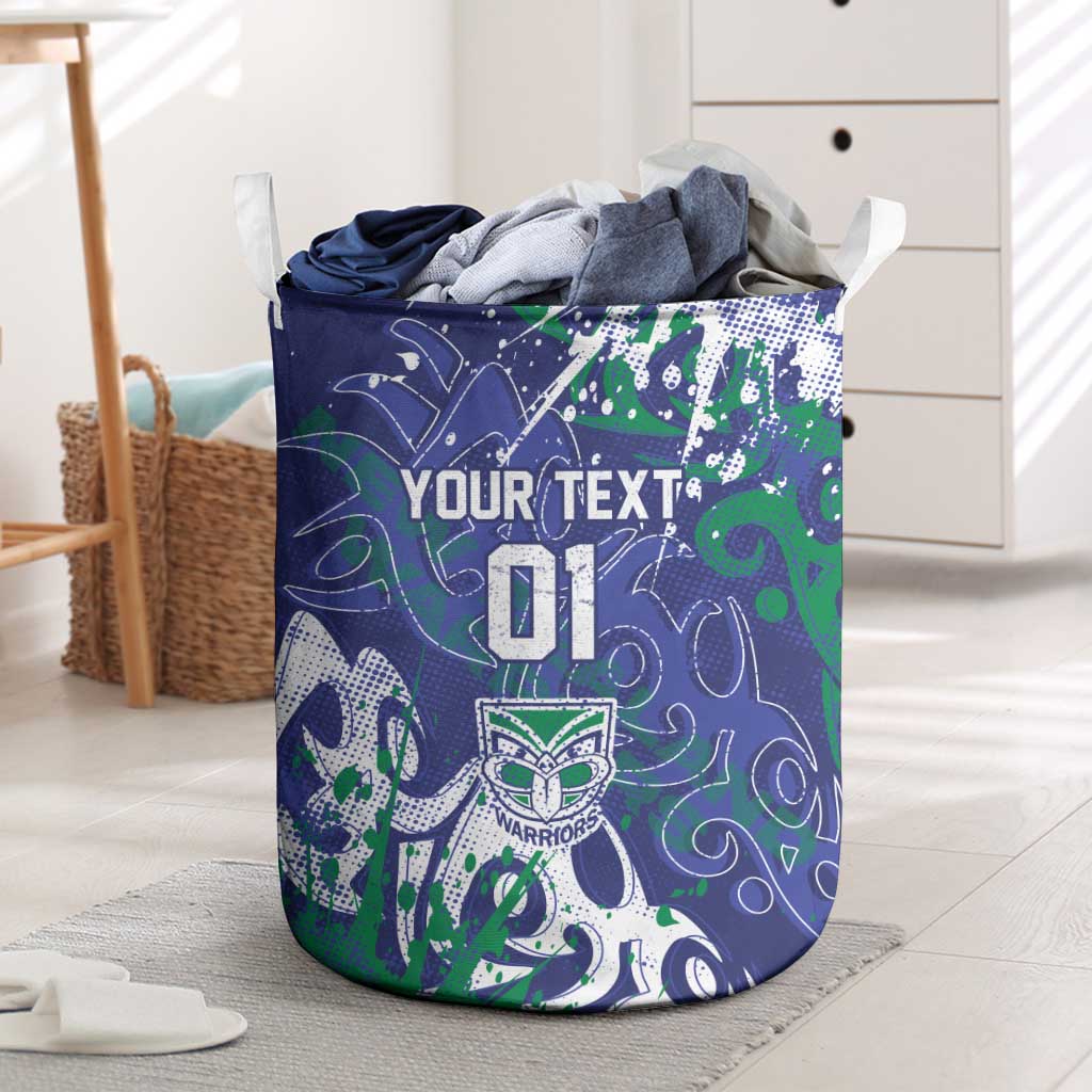 Personalized New Zealand Warriors Rugby Laundry Basket Urban Street Graffiti Style - Distressed Splatter Elements