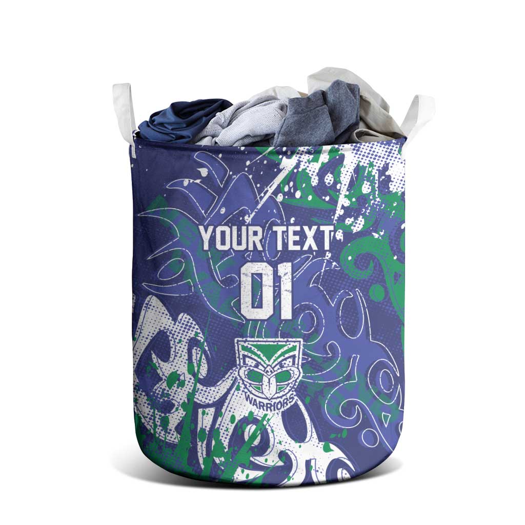 Personalized New Zealand Warriors Rugby Laundry Basket Urban Street Graffiti Style - Distressed Splatter Elements