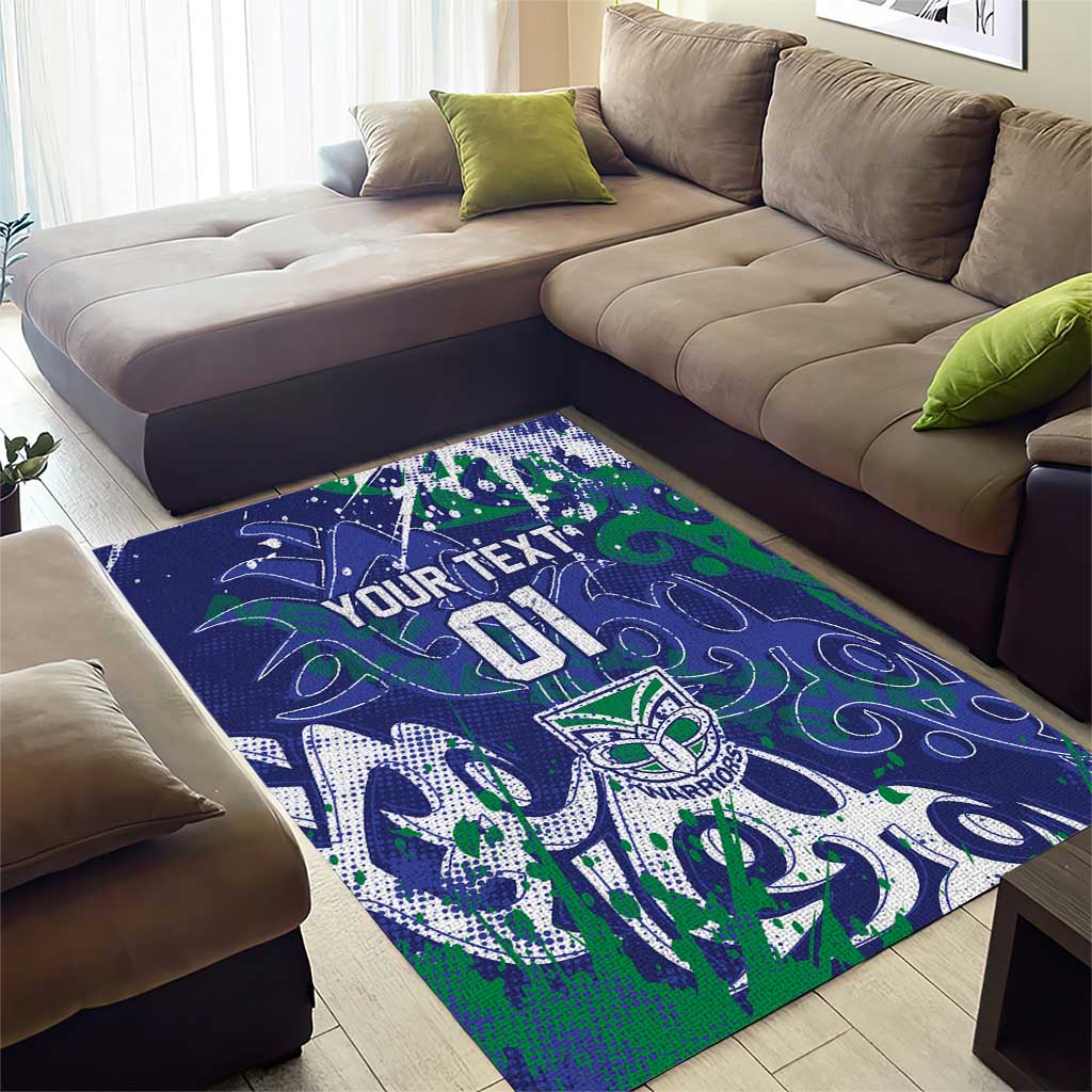 Personalized New Zealand Warriors Rugby Area Rug Urban Street Graffiti Style - Distressed Splatter Elements