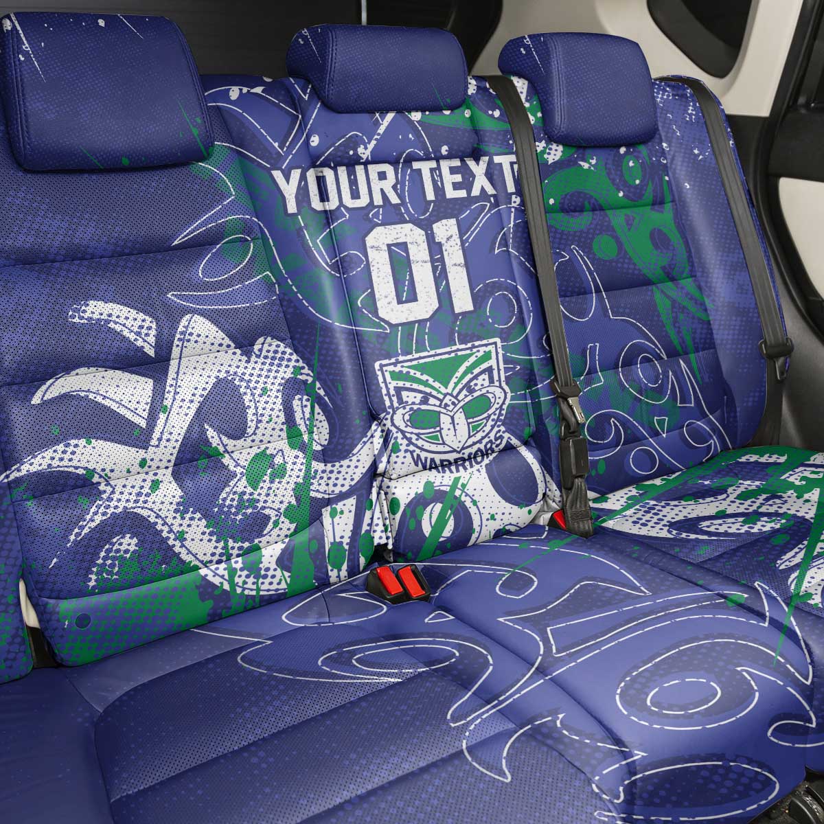 Personalized New Zealand Warriors Rugby Back Car Seat Cover Urban Street Graffiti Style - Distressed Splatter Elements