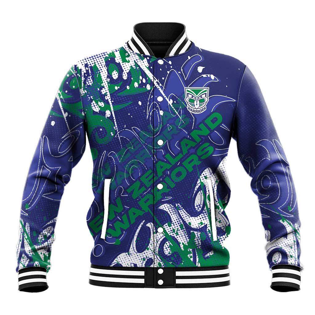 Personalized New Zealand Warriors Rugby Baseball Jacket Urban Street Graffiti Style - Distressed Splatter Elements