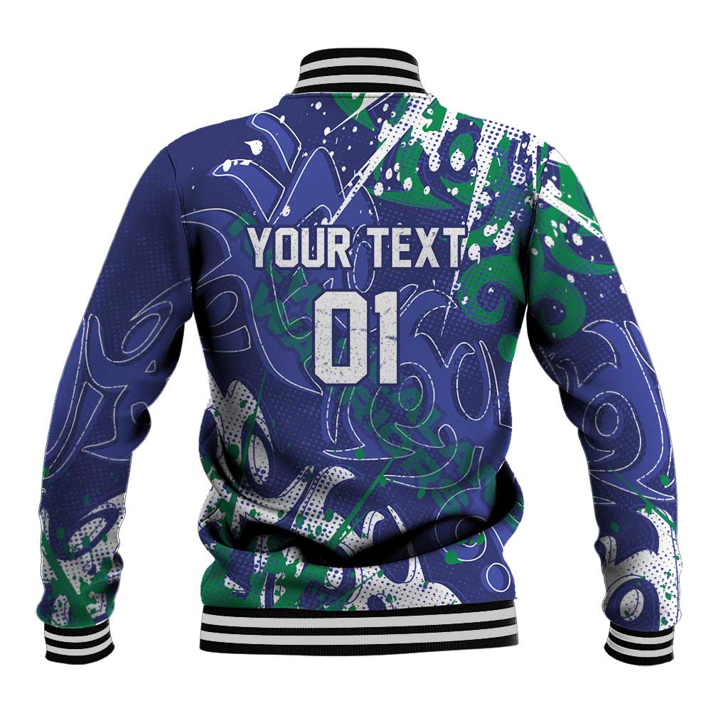 Personalized New Zealand Warriors Rugby Baseball Jacket Urban Street Graffiti Style - Distressed Splatter Elements