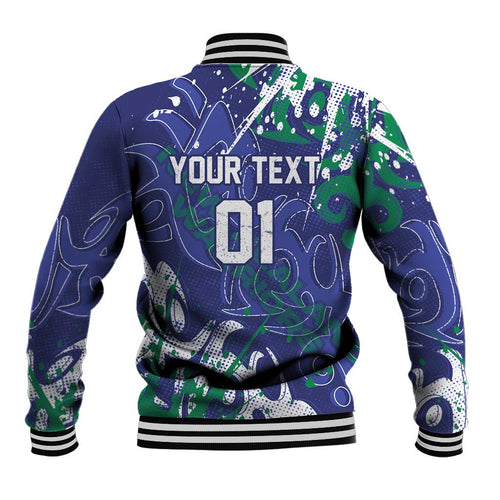 Personalized New Zealand Warriors Rugby Baseball Jacket Urban Street Graffiti Style - Distressed Splatter Elements