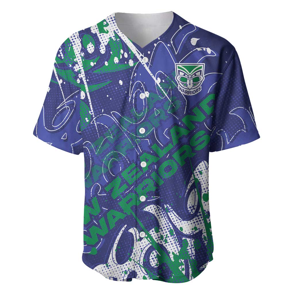 Personalized New Zealand Warriors Rugby Baseball Jersey Urban Street Graffiti Style - Distressed Splatter Elements