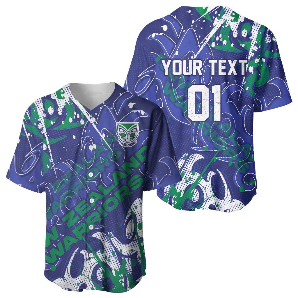 Personalized New Zealand Warriors Rugby Baseball Jersey Urban Street Graffiti Style - Distressed Splatter Elements