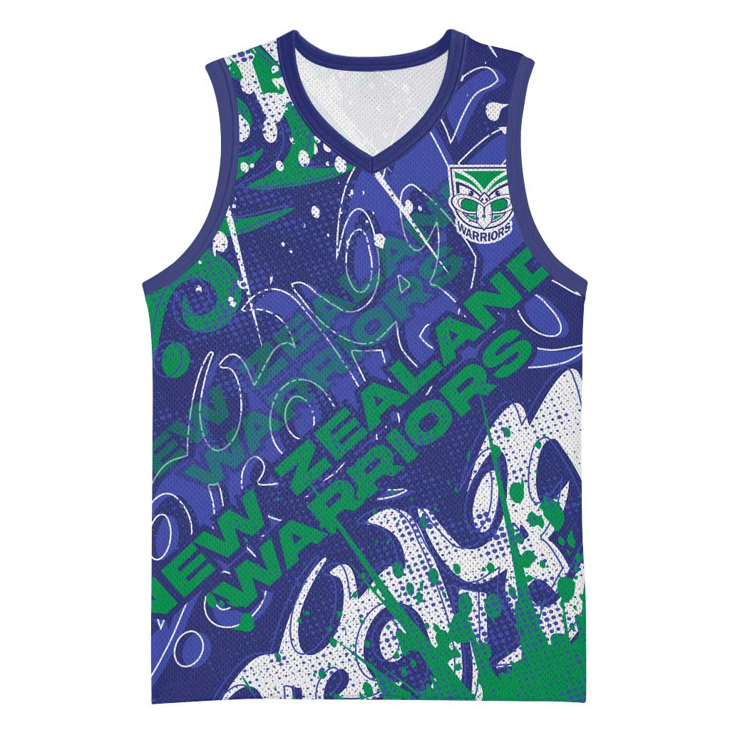 Personalized New Zealand Warriors Rugby Basketball Jersey Urban Street Graffiti Style - Distressed Splatter Elements