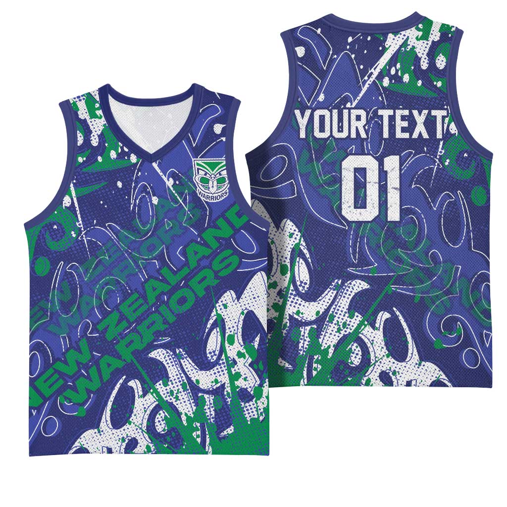 Personalized New Zealand Warriors Rugby Basketball Jersey Urban Street Graffiti Style - Distressed Splatter Elements