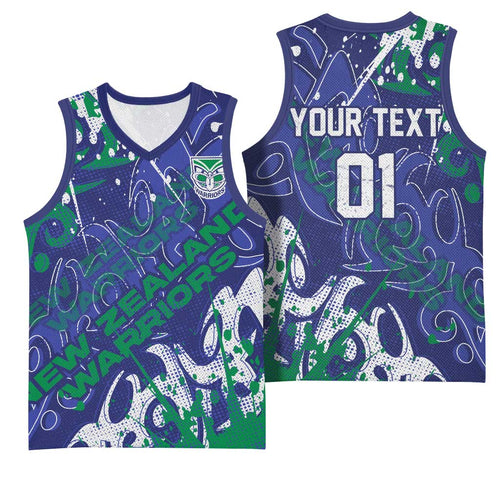 Personalized New Zealand Warriors Rugby Basketball Jersey Urban Street Graffiti Style - Distressed Splatter Elements