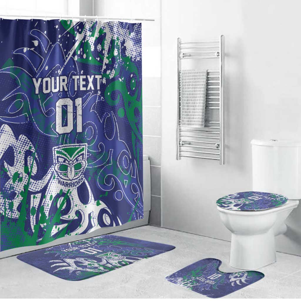 Personalized New Zealand Warriors Rugby Bathroom Set Urban Street Graffiti Style - Distressed Splatter Elements