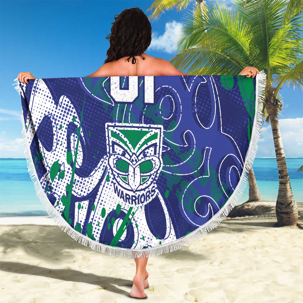 Personalized New Zealand Warriors Rugby Beach Blanket Urban Street Graffiti Style - Distressed Splatter Elements