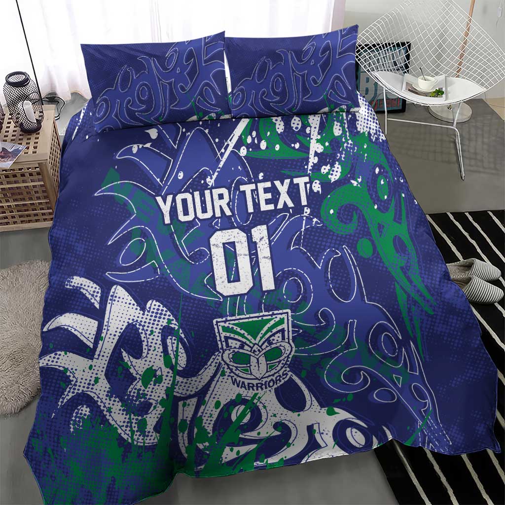 Personalized New Zealand Warriors Rugby Bedding Set Urban Street Graffiti Style - Distressed Splatter Elements