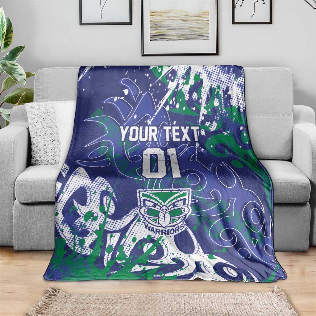 Personalized New Zealand Warriors Rugby Blanket Urban Street Graffiti Style - Distressed Splatter Elements