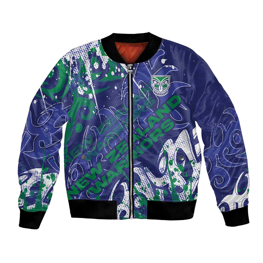 Personalized New Zealand Warriors Rugby Bomber Jacket Urban Street Graffiti Style - Distressed Splatter Elements