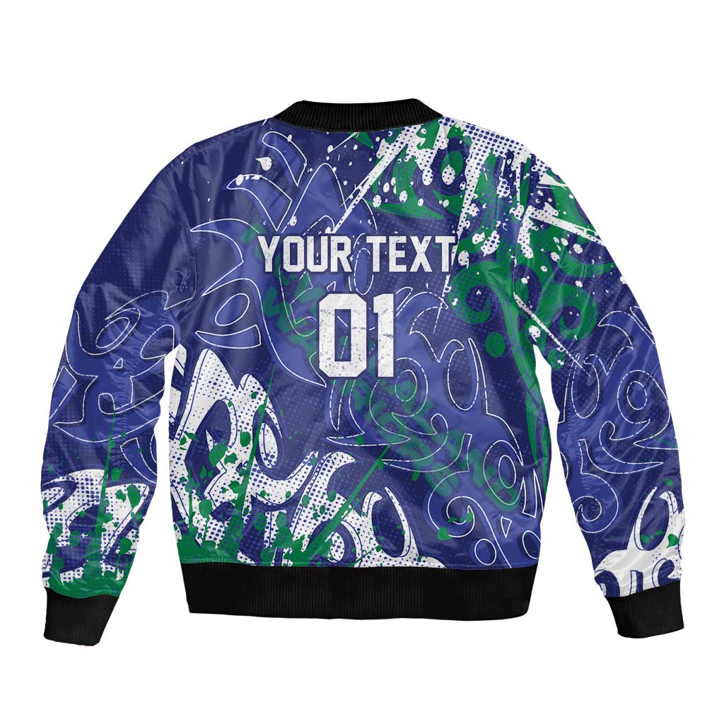 Personalized New Zealand Warriors Rugby Bomber Jacket Urban Street Graffiti Style - Distressed Splatter Elements