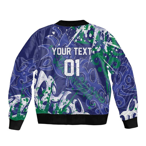 Personalized New Zealand Warriors Rugby Bomber Jacket Urban Street Graffiti Style - Distressed Splatter Elements