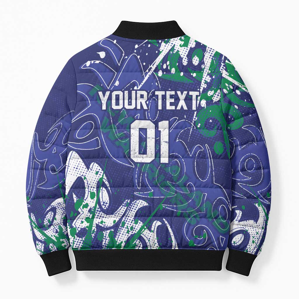 Personalized New Zealand Warriors Rugby Bomber Puffer Jacket Urban Street Graffiti Style - Distressed Splatter Elements