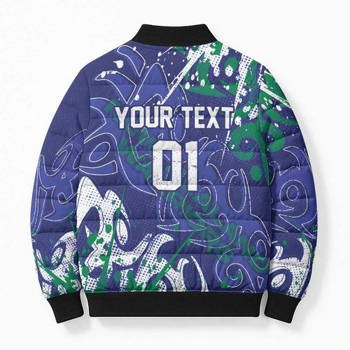 Personalized New Zealand Warriors Rugby Bomber Puffer Jacket Urban Street Graffiti Style - Distressed Splatter Elements