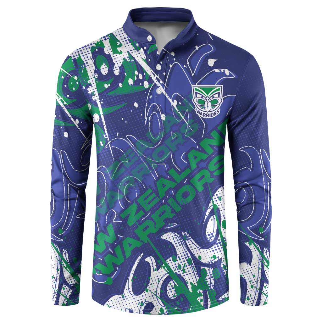 Personalized New Zealand Warriors Rugby Button Sweatshirt Urban Street Graffiti Style - Distressed Splatter Elements