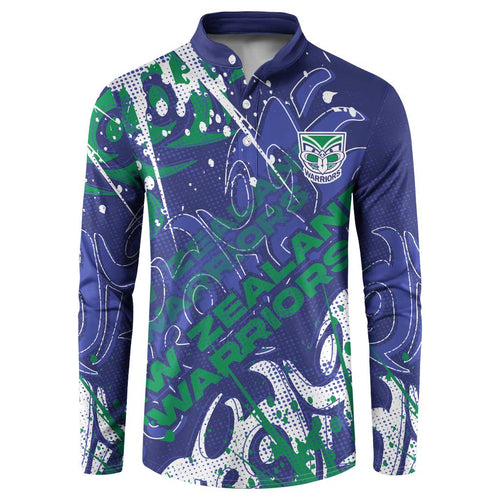 Personalized New Zealand Warriors Rugby Button Sweatshirt Urban Street Graffiti Style - Distressed Splatter Elements
