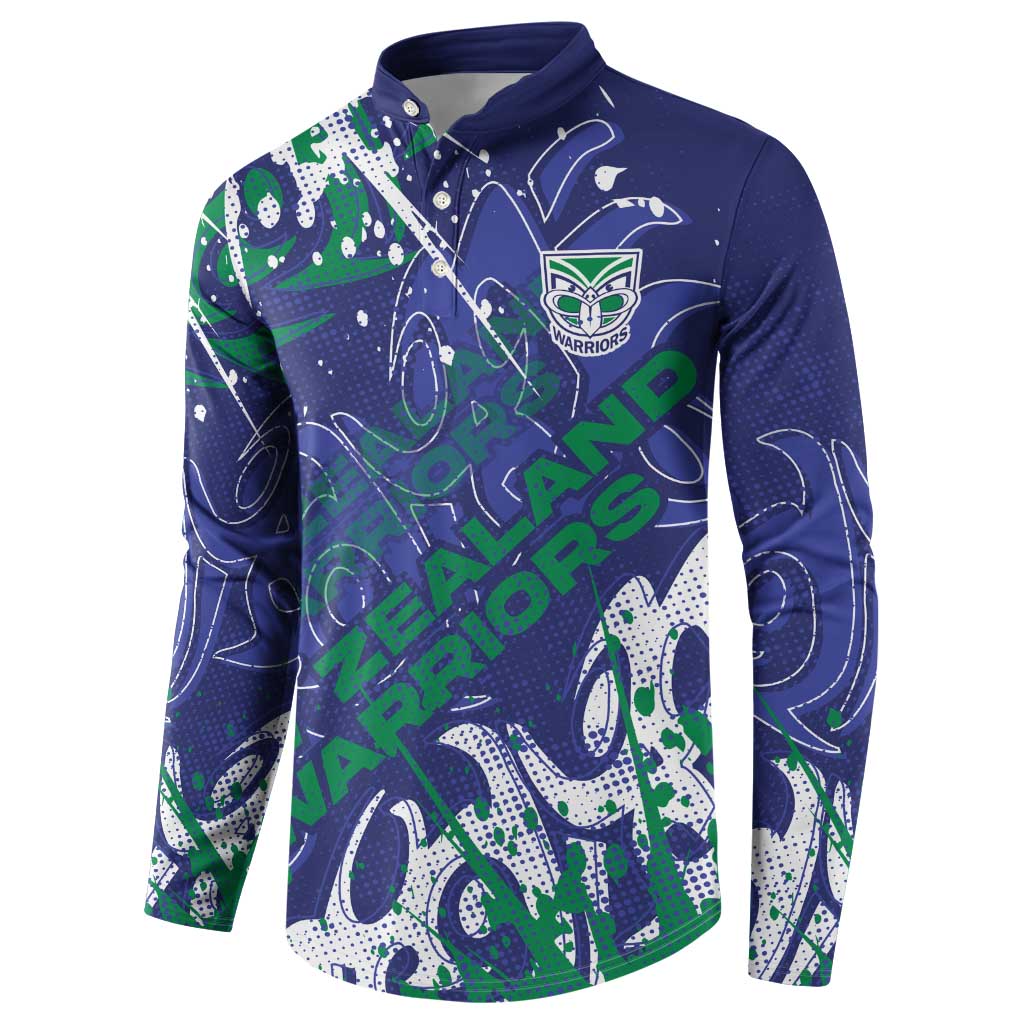 Personalized New Zealand Warriors Rugby Button Sweatshirt Urban Street Graffiti Style - Distressed Splatter Elements