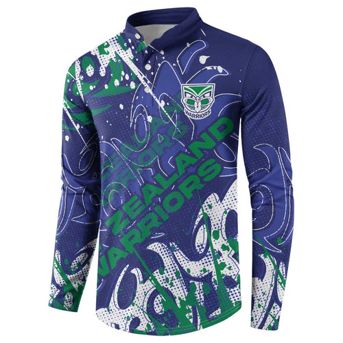 Personalized New Zealand Warriors Rugby Button Sweatshirt Urban Street Graffiti Style - Distressed Splatter Elements